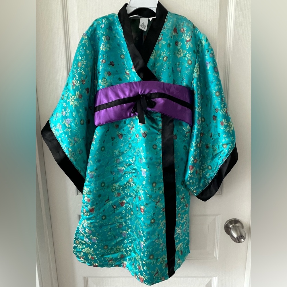Kids Floral Kimono Costume - Teal and Purple